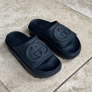 Gucci Black Embossed Logo Slides